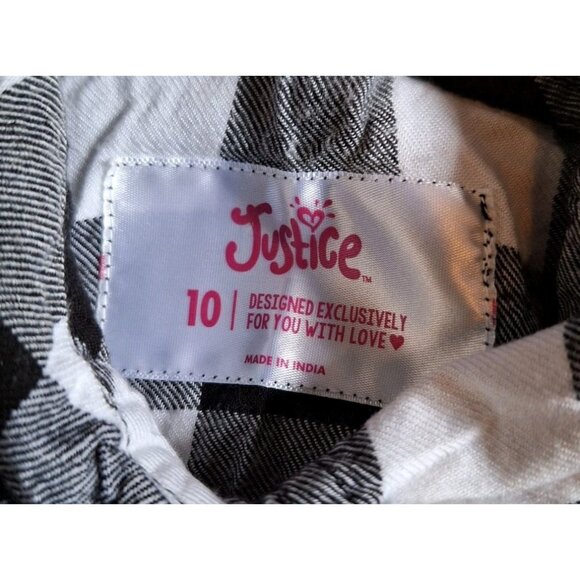 Justice Girl’s Gray Plaid Button Up Long Sleeve Western Style Short Kids Sz 10 - Picture 8 of 9